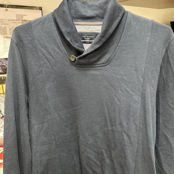 Ted Baker London Mens Navy Pull Over  Long Sleeve Button Neck Sweatshirt‎ Size 4 - Picture 1 of 9